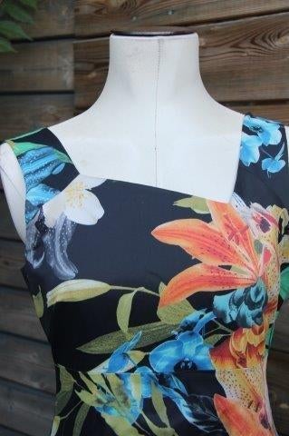 Jurk zwart/ oranje/ blauw Karen Millen mt 14 (L) OPRUIMING, Karen Millen, Blauw, Maat 42/44 (L), Ophalen of Verzenden