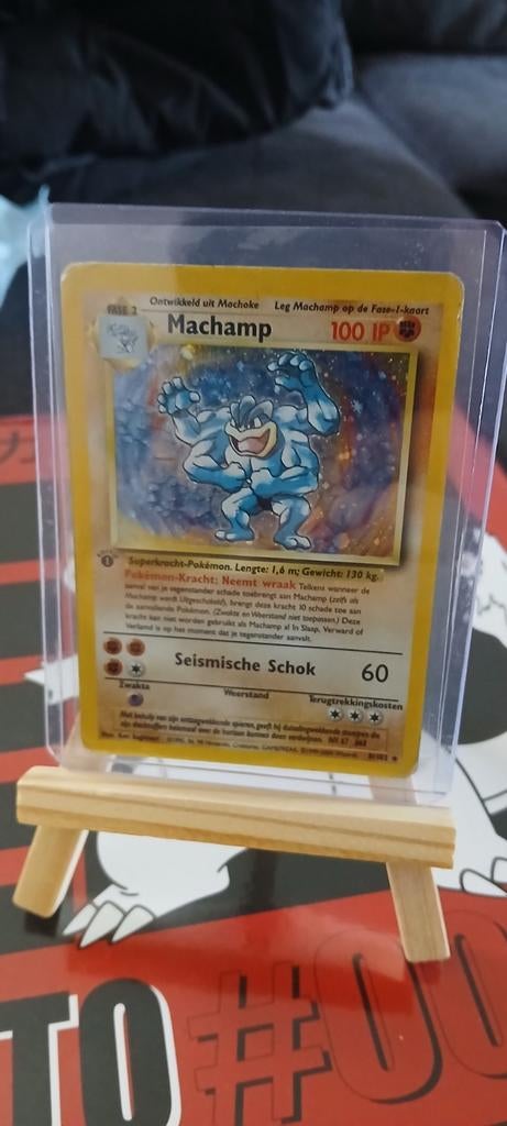 Machamp 1st Edition Base Set Pokémon Kaart, Ophalen of Verzenden, Gebruikt, Losse kaart
