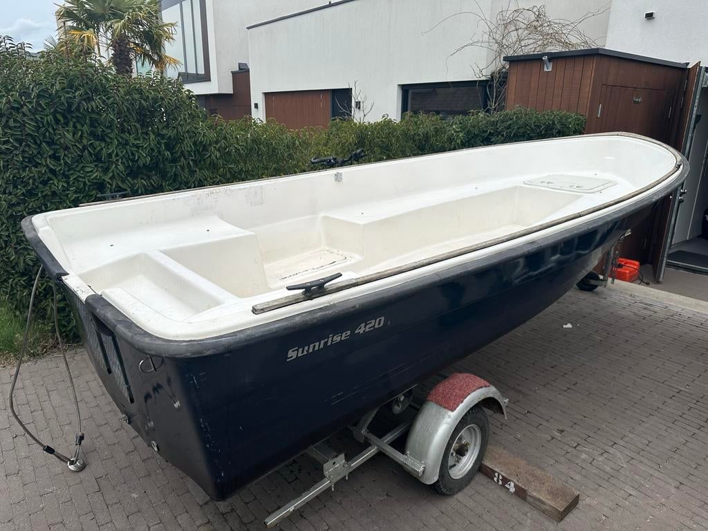 Sloepje Sunrise 420 met 8 pk motor, Ophalen, Gebruikt, Tot 10 pk, 3 tot 6 meter
