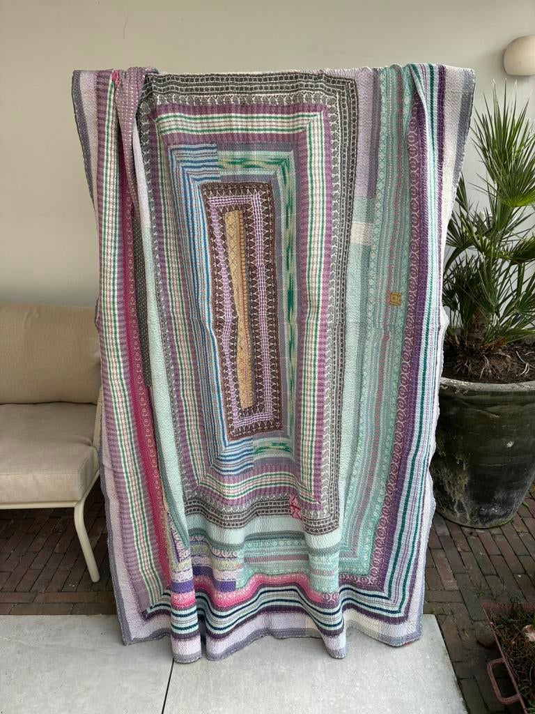 Vintage Kantha Quilt Deken Sari India, Ophalen of Verzenden