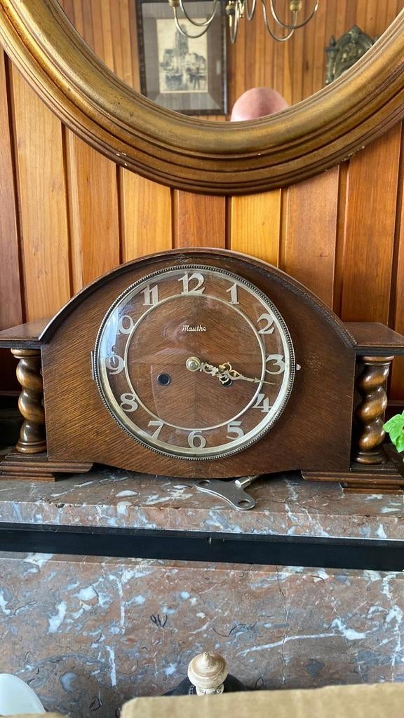 Antieke Mauthe schoorsteenklok - Houten mantelklok, Antiek en Kunst, Ophalen of Verzenden