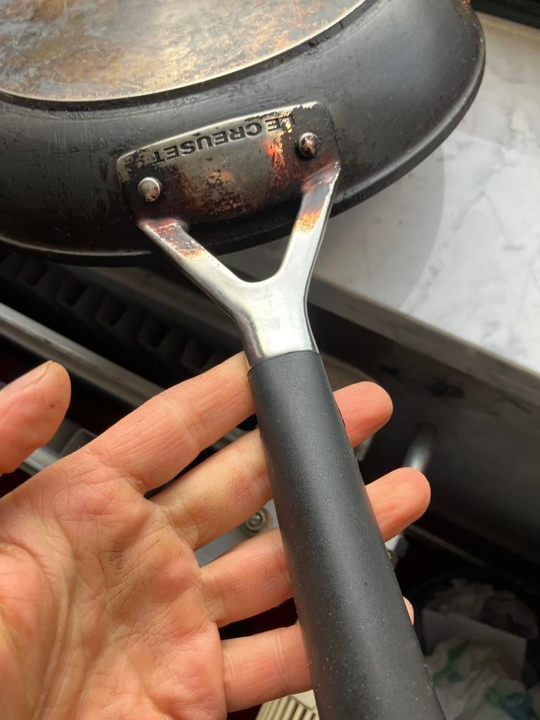 Creuset koekenpan les forgees 26cm, Huis en Inrichting, Keuken | Potten en Pannen, Ophalen, Zo goed als nieuw, Gietijzer, Koekenpan of Braadpan