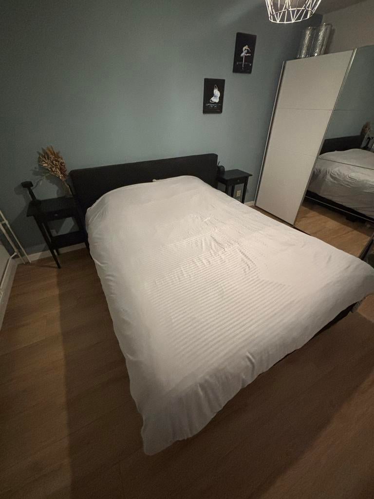 Boxspring 210x160 met houten lattenbodem, Ophalen, Gebruikt, Tweepersoons, 160 cm