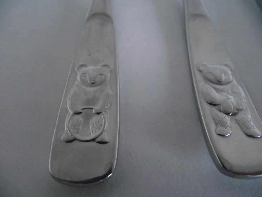 RVS kinderbestek spelende BEER vork mes lepel WMF 1970 p st, Huis en Inrichting, Ophalen of Verzenden, Zo goed als nieuw, Rvs of Chroom