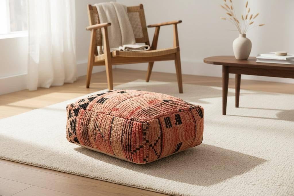 Vintage berber /  Marokkaanse poef, Huis en Inrichting, Banken | Voetenbanken en Poefen, Ophalen, Gebruikt, 50 tot 75 cm, Vierkant