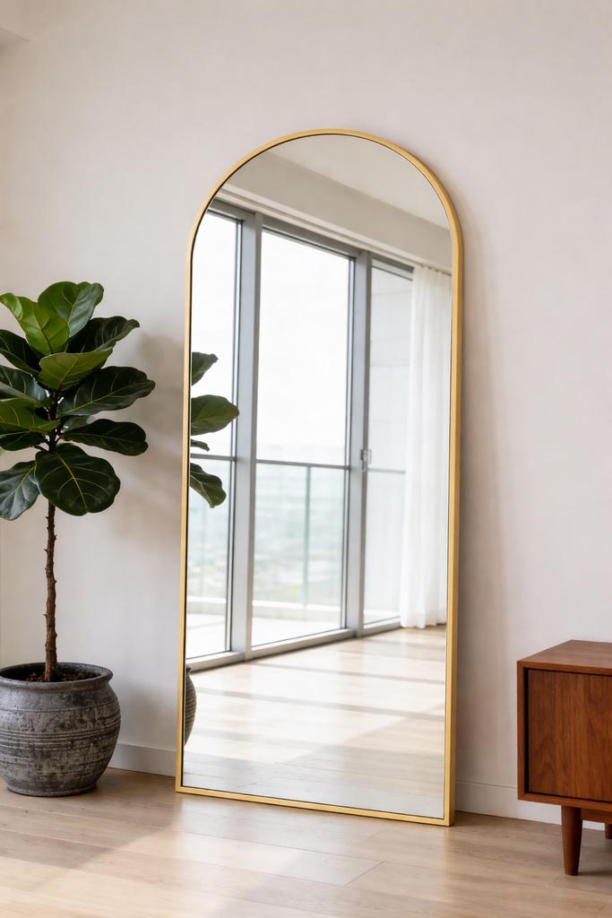 Boogspiegel   -   180x100- 180x70cm   -   Goud, Ophalen, Zo goed als nieuw, Rechthoekig, 150 tot 200 cm