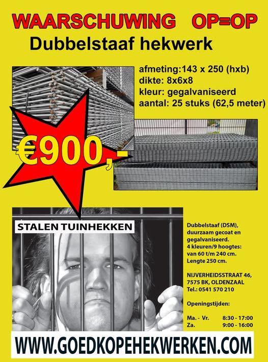 25 x Dubbelstaafs hekwerken Gegalvaniseerd 143/250cm, Tuin en Terras, Gaas en Draad, Ophalen, Nieuw, 20 meter of meer, Gaas