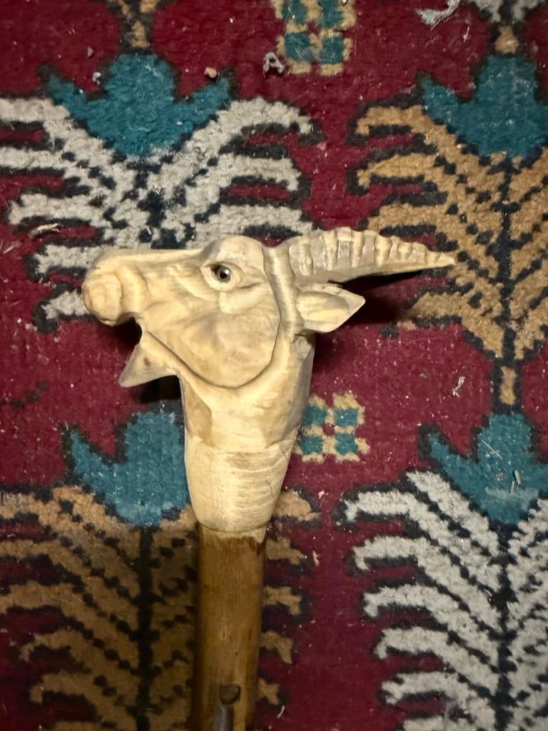 Wandelstok met bokkenkop, Antiek en Kunst, Kunst | Beelden en Houtsnijwerken, Ophalen of Verzenden