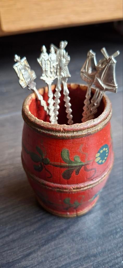 Vintage Hindelopen theelepelvaasje verzilverde theelepeltjes, Ophalen of Verzenden