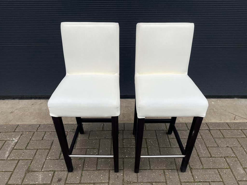 2 x barkrukken / creme / leder, Ophalen, 60 tot 90 cm, Leer, Zo goed als nieuw