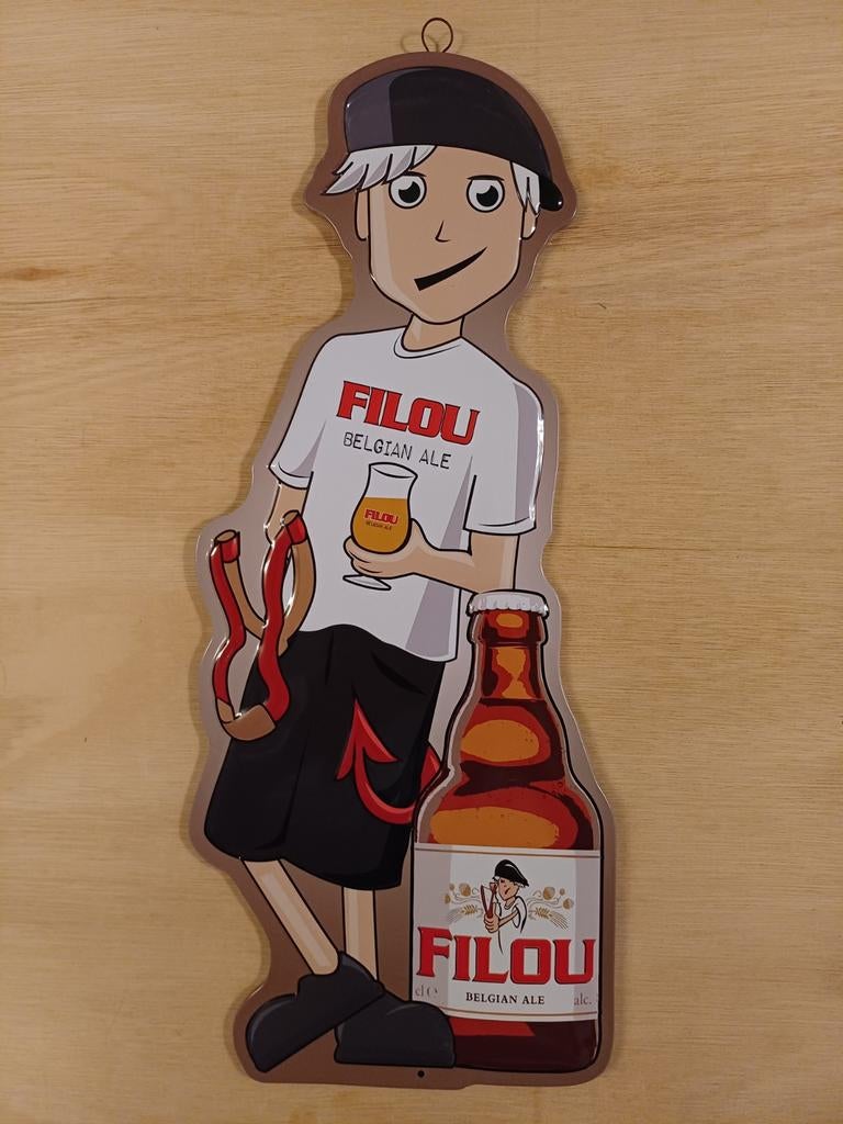 Filou Belgian Ale Origineel Reclamebord Metaal Met Reliéf, Verzamelen, Biermerken, Ophalen, Nieuw, Reclamebord, Plaat of Schild