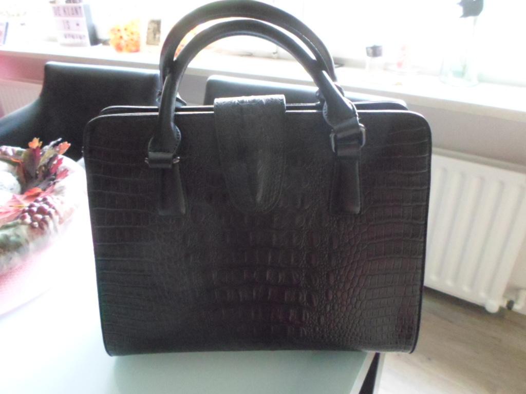 mooie croco print zwarte damestas, Ophalen of Verzenden, Gebruikt, Zwart, Handtas