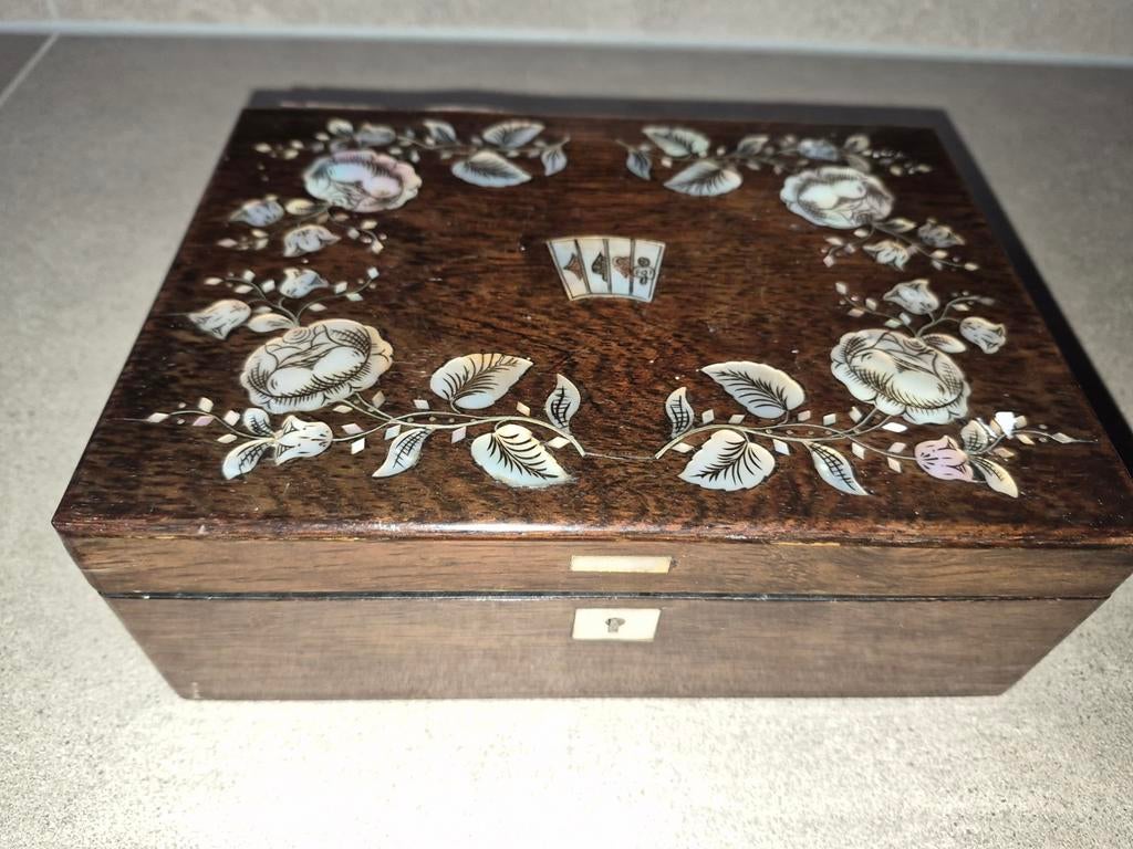 Antieke Houten Speeldoos met Inlegwerk, Antiek en Kunst, Ophalen of Verzenden