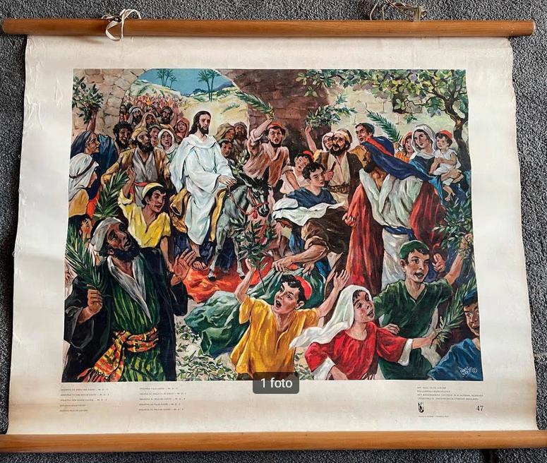 Oude Schoolplaat - Intocht in Jeruzalem nr. 47, Antiek en Kunst, Ophalen of Verzenden, Overige thema's