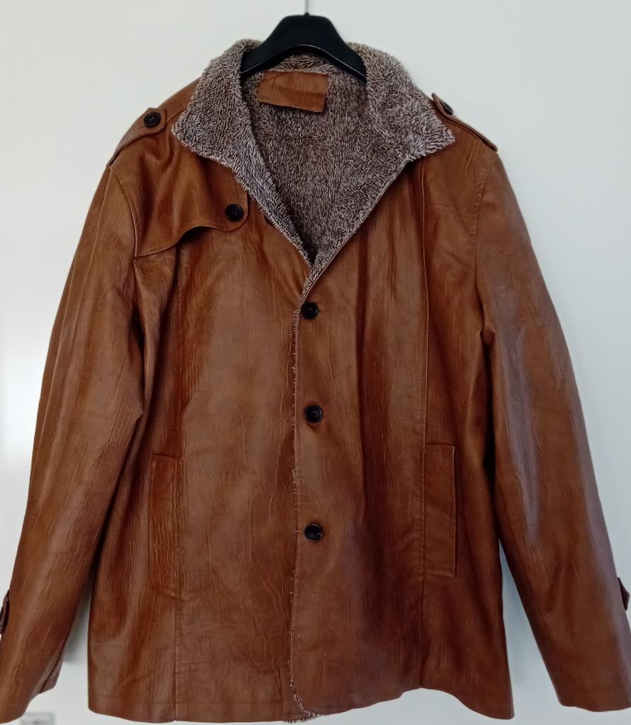 jas,maat XXL,bruin,leather look,kunststof,teddy,winterjas, Kleding | Heren, Jassen | Winter, Nieuw, Overige maten, Bruin, Verzenden