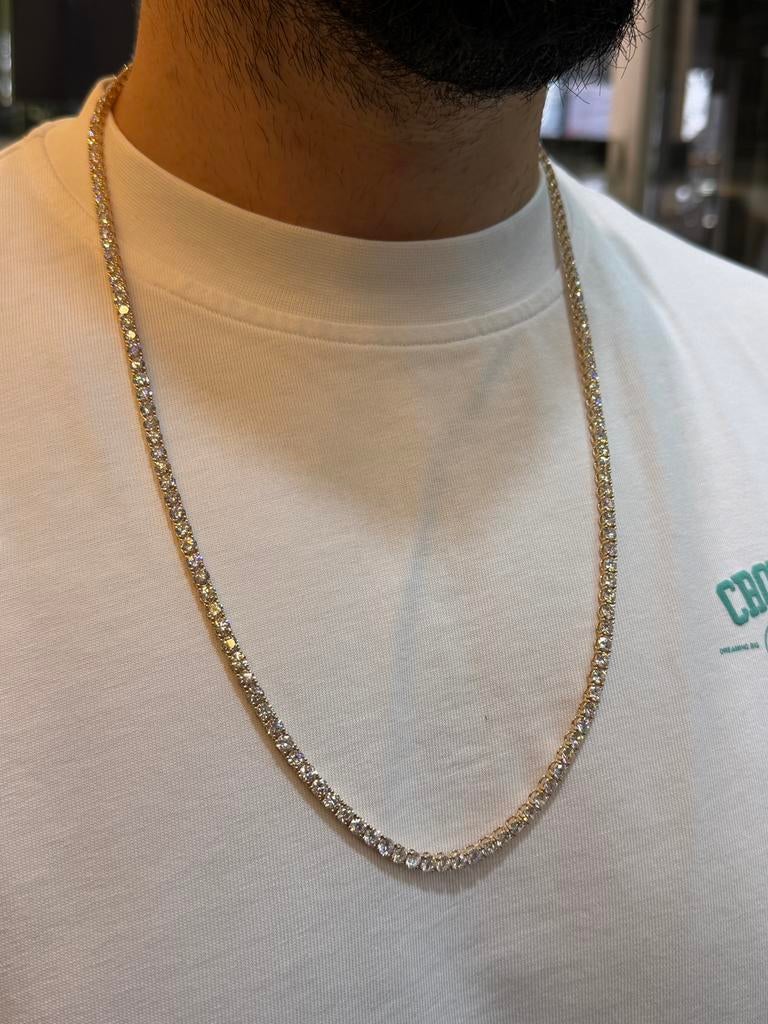 14KT Goud - Tennis Ketting -41CT LabDiamanten-Collier-Unisex, Ophalen, Nieuw, Goud