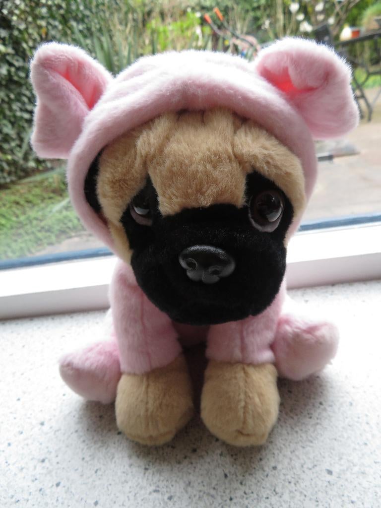 Buldog hond in roze velours pakje merk Paws, Wasbaar, Zo goed als nieuw, Middelgroot (20 tot 80 cm), Hond