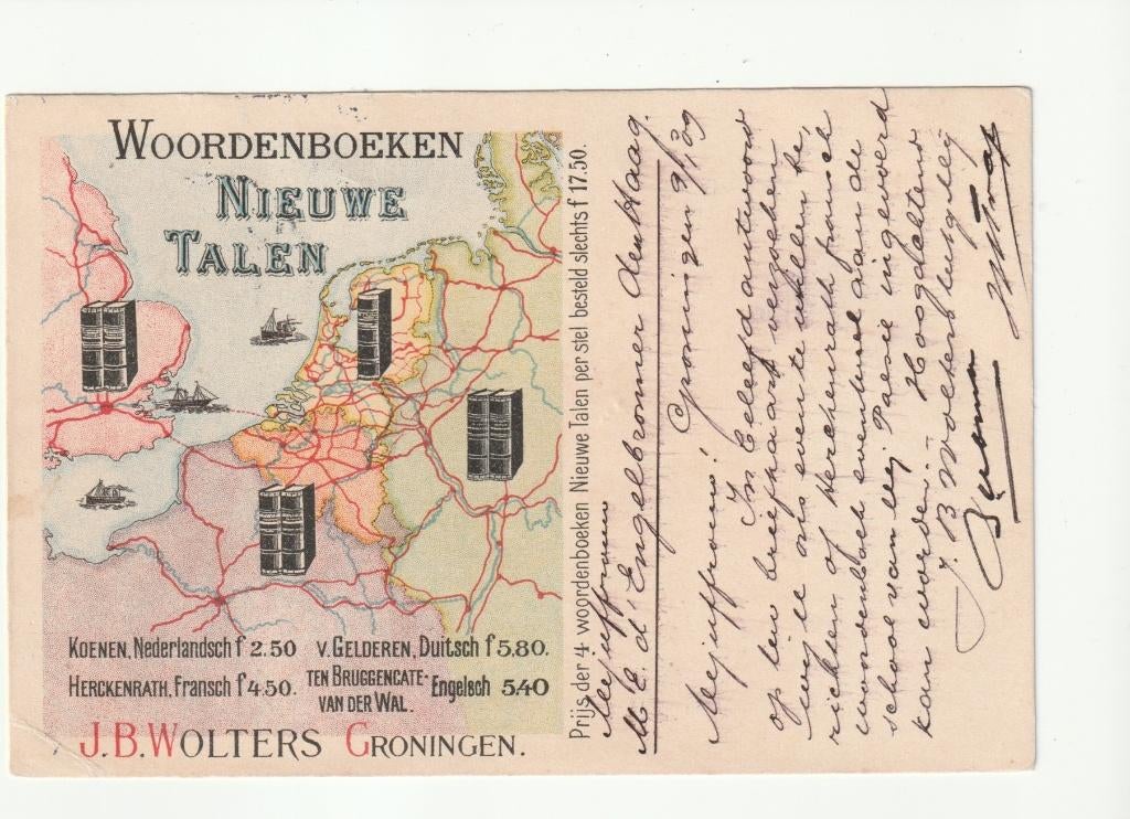 Groningen - Reclame Wolters Woordeboeken 1909, Ophalen of Verzenden, Voor 1920, Gelopen, Groningen