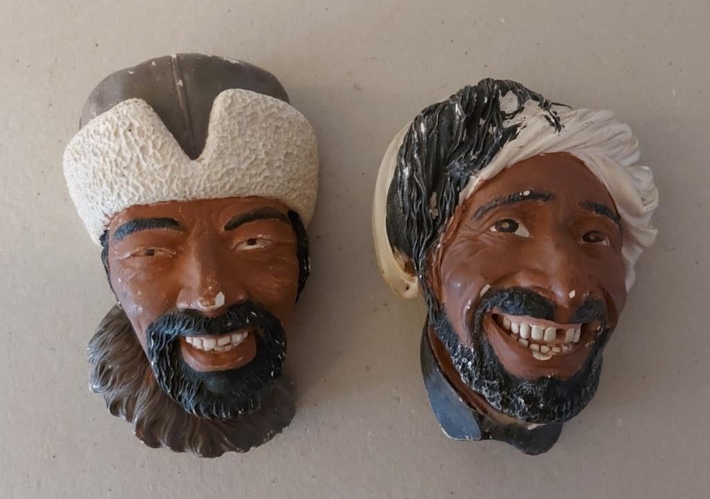 Vintage 2 mannen hoofden gips muur decoratie orientaals '70s, Ophalen of Verzenden, Huis en Inrichting