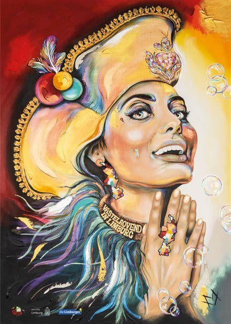 Kunstposter Vastelaovend in Limburg 2025 - Miriam Vleugels, Ophalen of Verzenden, Zo goed als nieuw, A4 of kleiner, Film en Tv