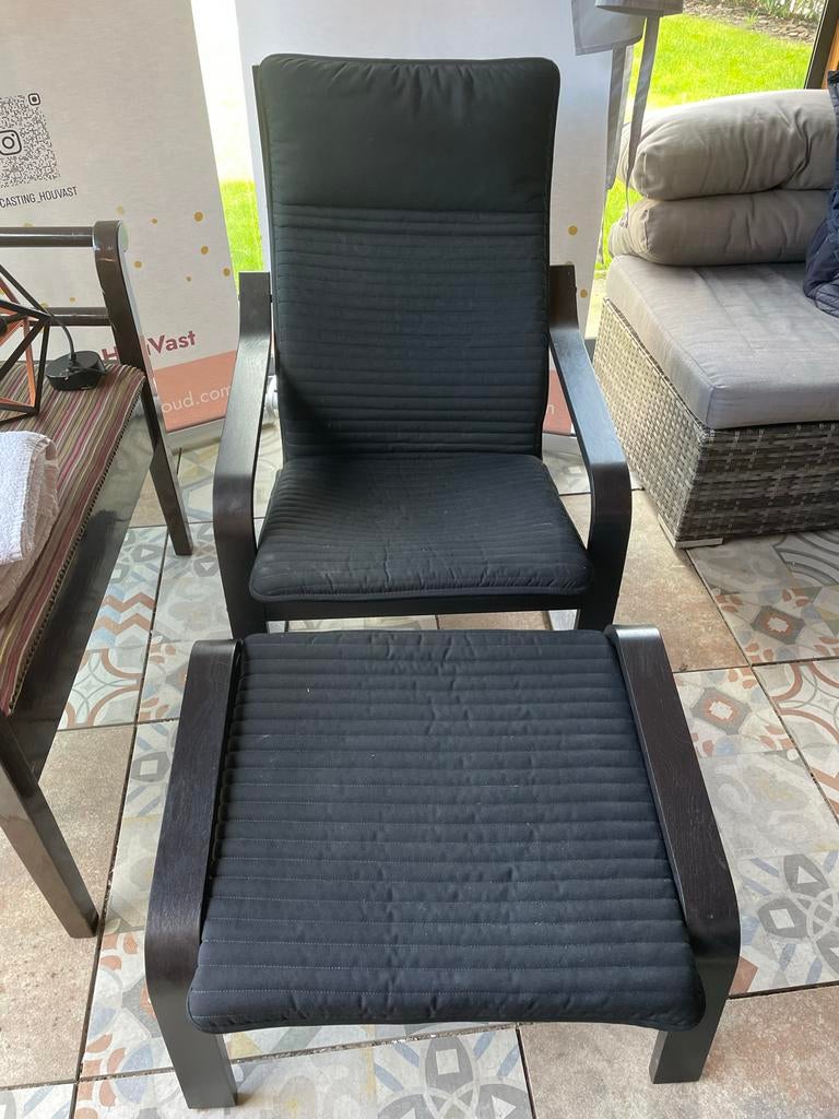 IKEA POANG stoel met voetenbankje, Huis en Inrichting, Fauteuils, Ophalen, Gebruikt, 75 tot 100 cm, 50 tot 75 cm