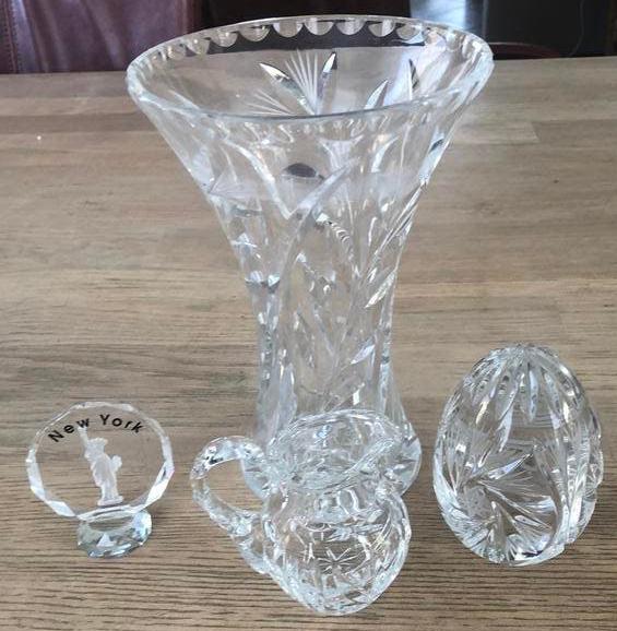 Kristallen voorwerpen vaas 21cm ei 11 cm kannetje 8 cm, Ophalen of Verzenden