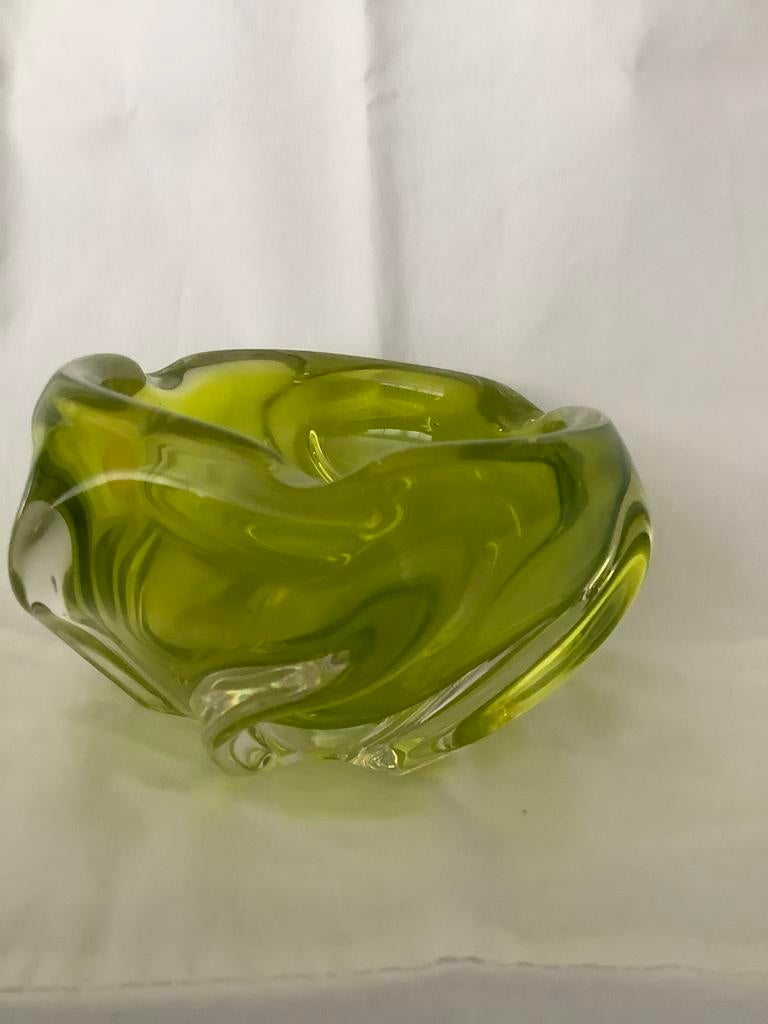 Zeer mooie geel/groene ashtray/bowl Josef Hospodka Chribska, Ophalen of Verzenden