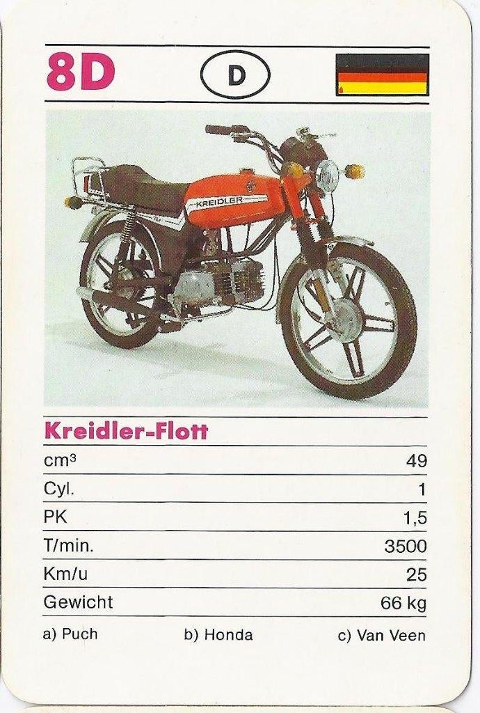 F6 motorkaartje 8d kreidler - flott, Ophalen of Verzenden, Zo goed als nieuw, Auto's