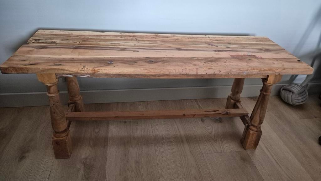 Houten bankje/tafeltje, Huis en Inrichting, Tafels | Sidetables, Ophalen, Gebruikt, 100 tot 150 cm, 25 tot 50 cm