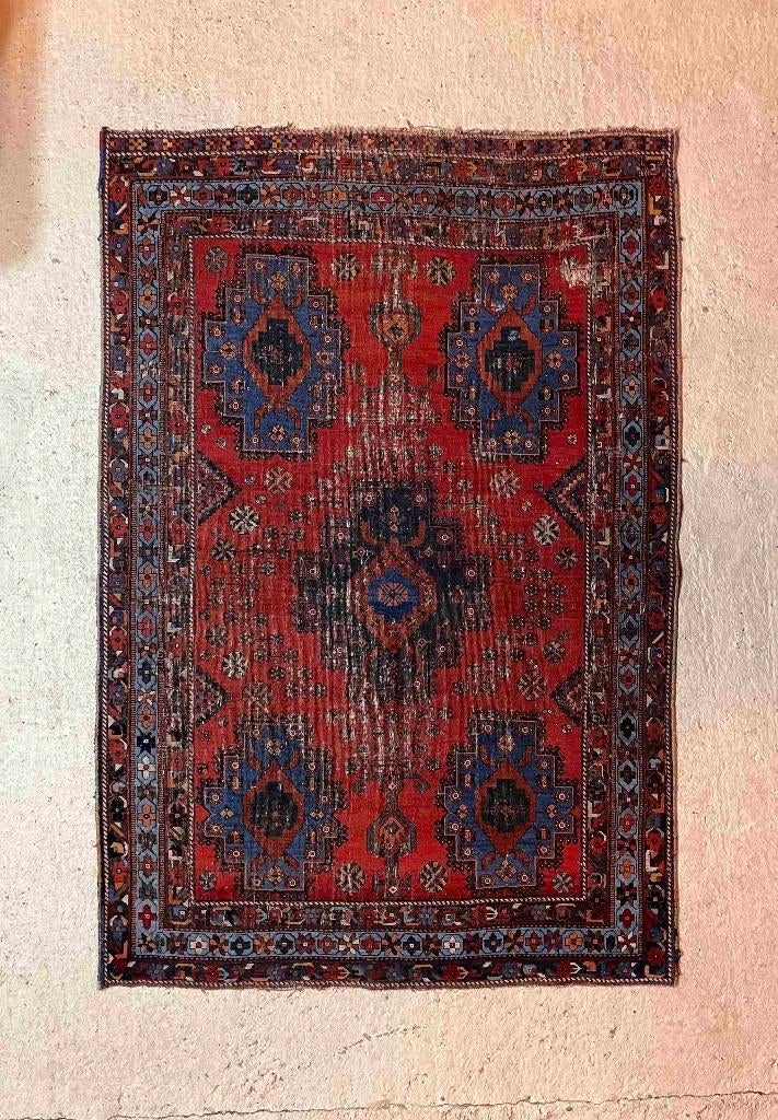 Perzisch tapijt klassiek patroon versleten sleets 183/124 cm, Gebruikt, 100 tot 150 cm, Blauw, Etten-Leur