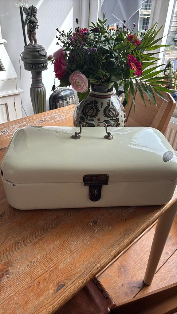 Vintage creme kleurige broodtrommel emaille, Ophalen of Verzenden