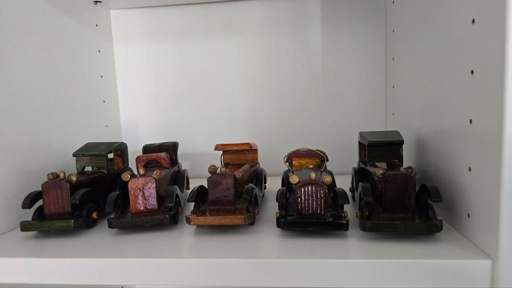 Houten modelauto's, set van 5, Hobby en Vrije tijd, Modelbouw | Auto's en Voertuigen, Verzenden