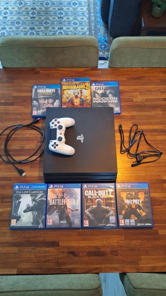 PS4 PRO 1TB met controller en 7 spellen, Ophalen, 1 TB, Met 1 controller, Pro