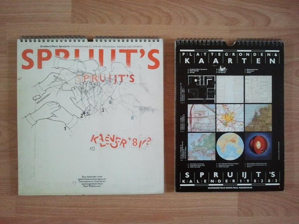 3 kalenders Drukkerij Mart. Spruijt (ontw. Paul Mijksenaar), Ophalen of Verzenden, Gelezen, Grafische vormgeving