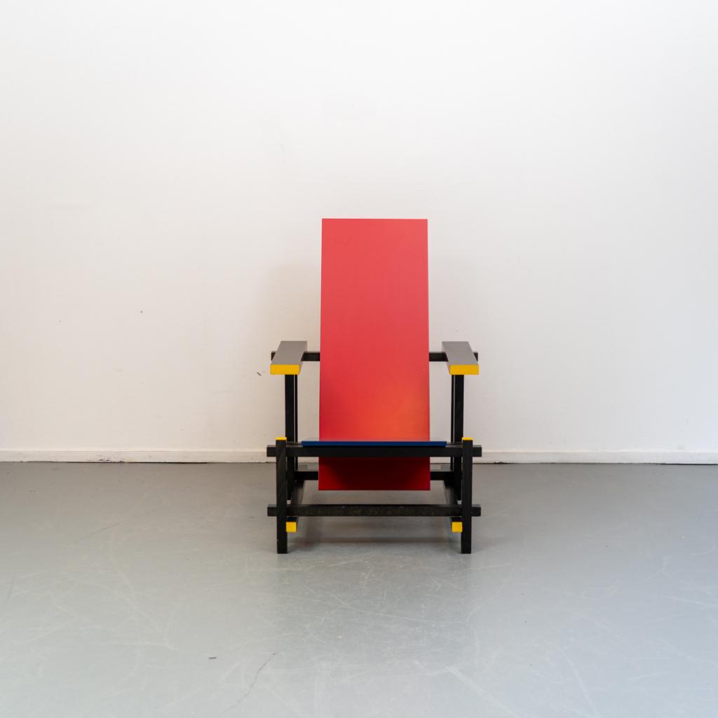 2 Cassina Geel Blauw Rood stoel G Rietveld, Niet ingevuld, Twee, Niet ingevuld, Ophalen of Verzenden