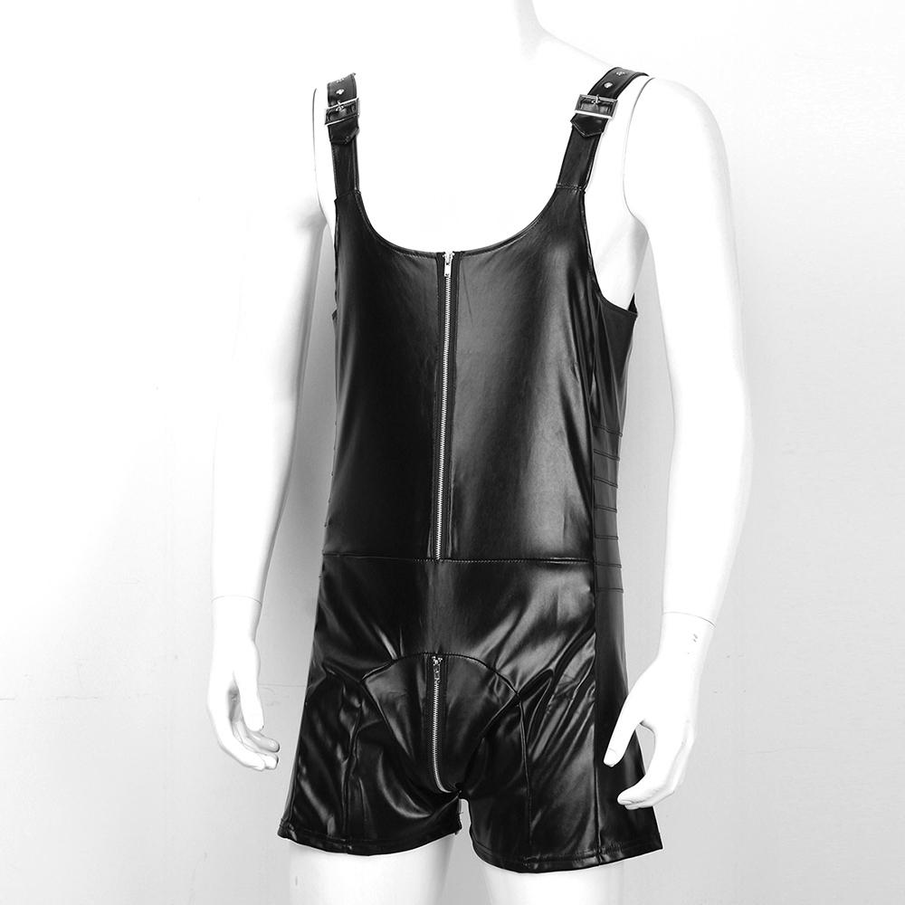Zwarte leren heren overal / sexy lak leer gay bodysuit feest, Verzenden, Nieuw, Overige maten, Overige thema's