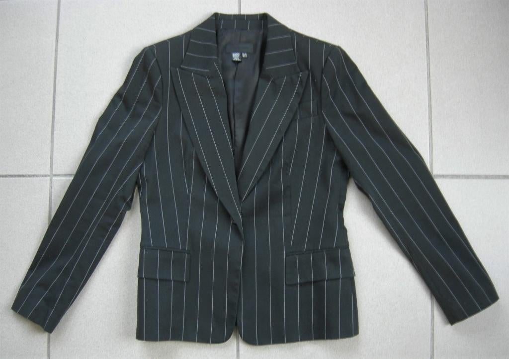 Blazer / Jasje zwart met wit krijtstreepje. Maat: 42. ZARA., Maat 42/44 (L), Ophalen of Verzenden, Zo goed als nieuw, Jasje