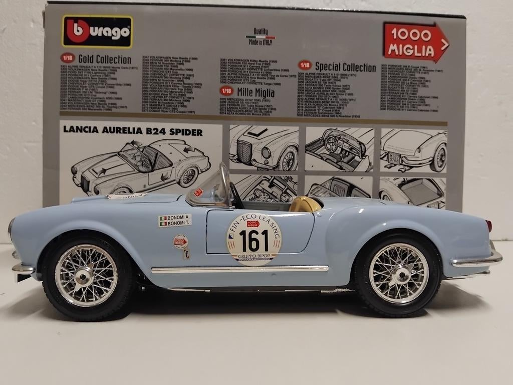 Lancia Aurelia B24 Mille Miglia 1955 blue Bburago 1:18 KRD, Ophalen of Verzenden, Zo goed als nieuw, Auto, Overige merken