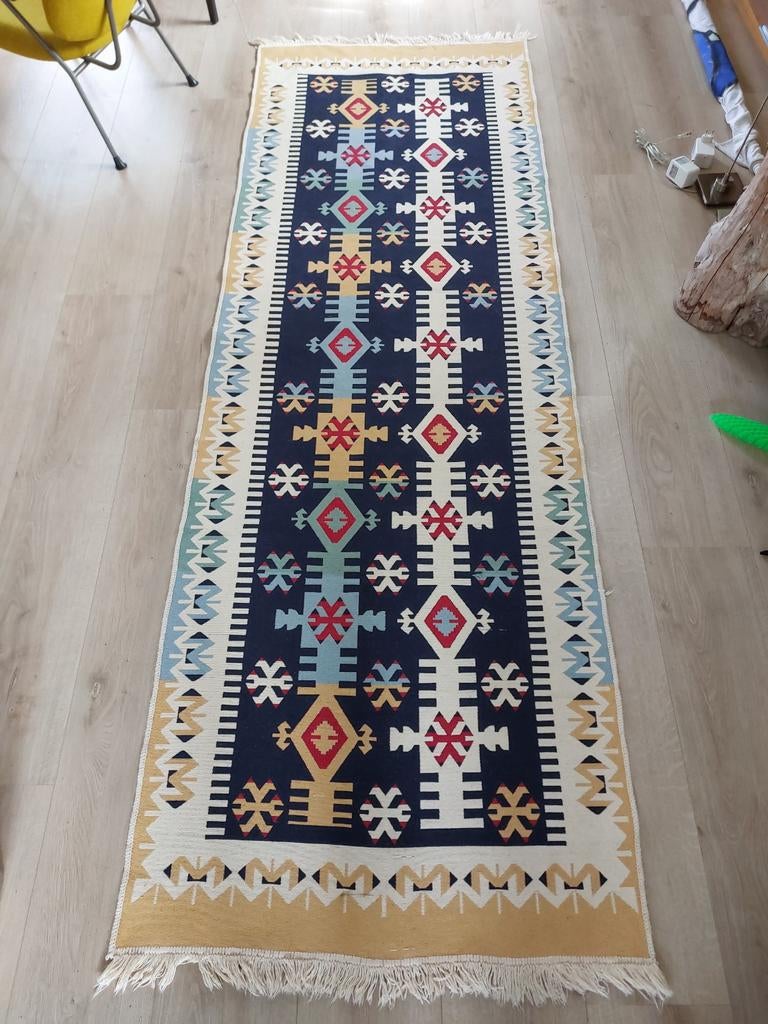 Kelim loper dubbelzijdig, Gebruikt, 200 cm of meer, Rood, Rechthoekig