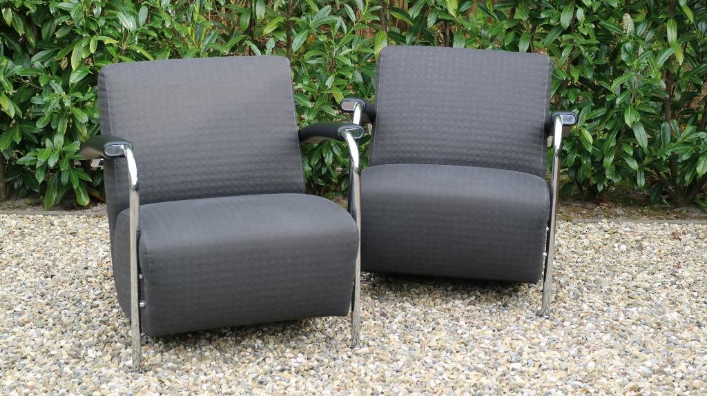 Leolux Scylla fauteuils. Kleur bekleding antraciet., Zo goed als nieuw, 50 tot 75 cm, Leer, 75 tot 100 cm