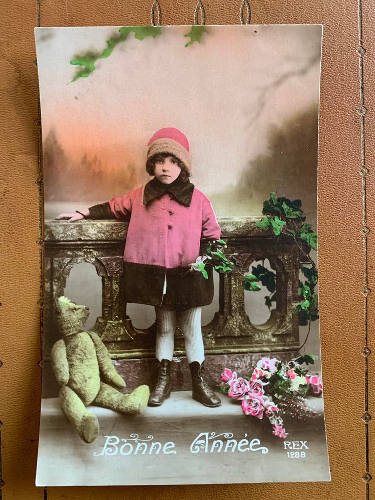 Bonne Année - meisje met teddybeer, Ophalen of Verzenden, Voor 1920, Gelopen, Feest(dag)