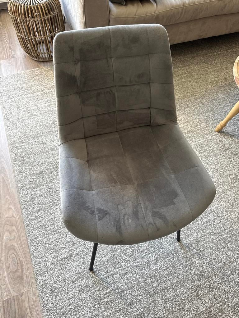 3 Grijze eetkamerstoelen met zwarte poten, Ophalen, Gebruikt, Drie, Stof