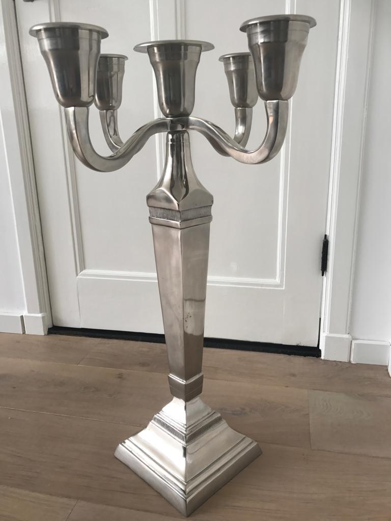 Grote zilverkleurige kandelaar met 5 armen, Antiek en Kunst, Ophalen, Overige materialen