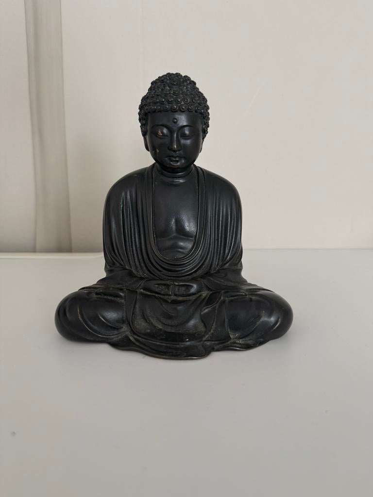 Japans bronzen Kamakura Boeddha beeldje, gesigneerd, Ophalen, Gebruikt