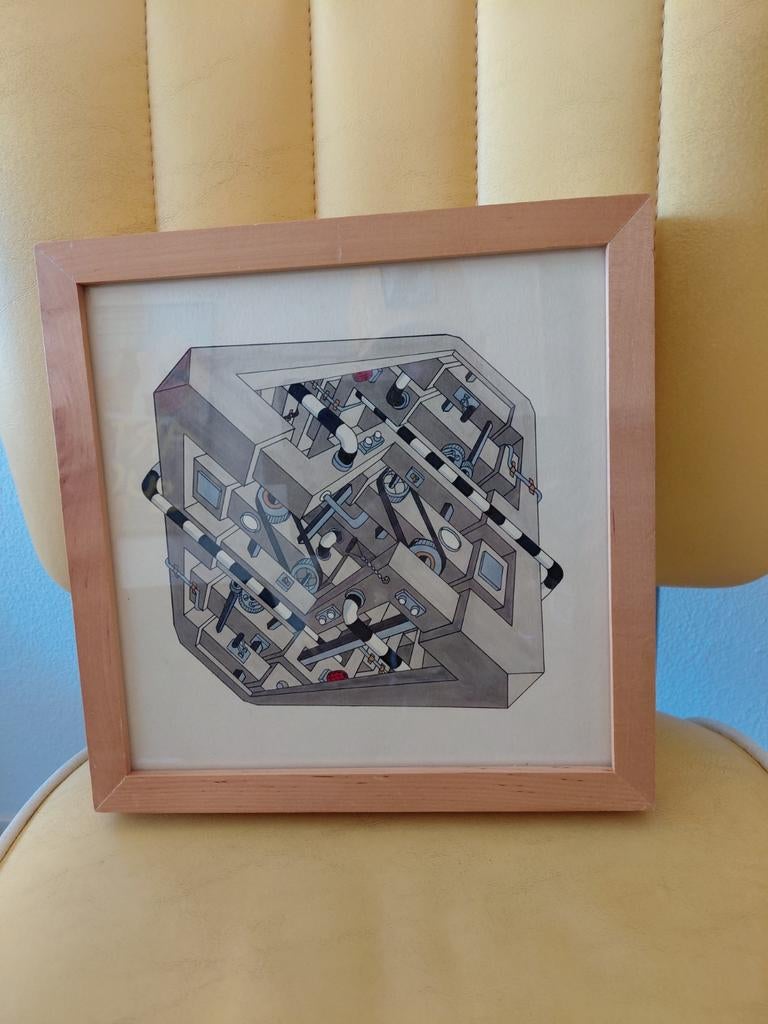 Tekening escher stijl 25x25 cm, Ophalen of Verzenden