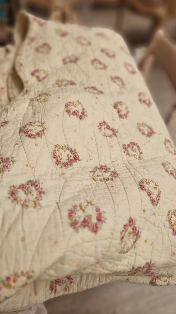 Vintage Bloemen Quilt - Romantische Stijl, Ophalen of Verzenden, Tweepersoons