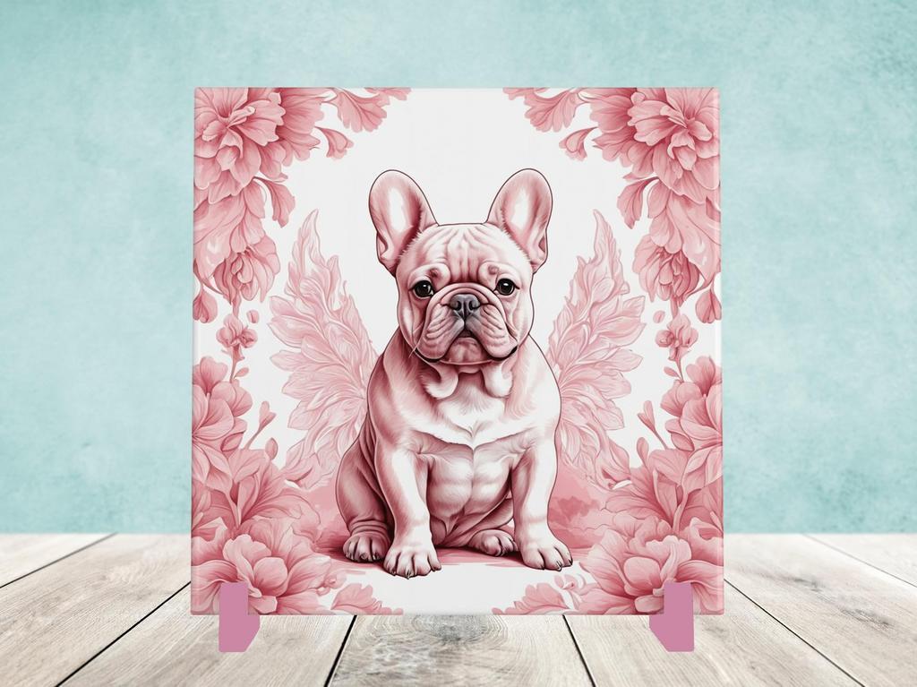 Franse Bulldog Delfts Roze tegel incl houder, Ophalen of Verzenden, Nieuw