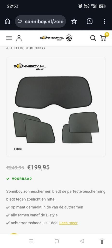 Sonniboy zonneschermen Volkswagen 5-delig 2008, Auto diversen, Auto-accessoires, Ophalen of Verzenden, Gebruikt