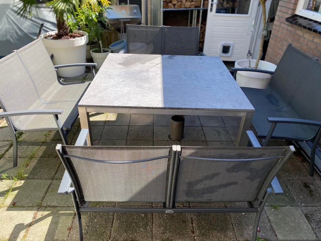 Hardsteen(belgisch blauw) tafel rvs onderstel, Ophalen, Rechthoekig, Rvs