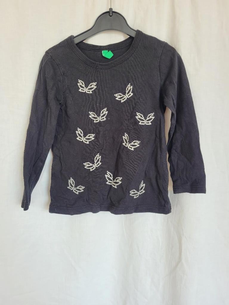 Zwart shirt met vlinders mt 86/92 United Colours of Benneton, Kinderen en Baby's, Babykleding | Maat 86, Zo goed als nieuw, Meisje